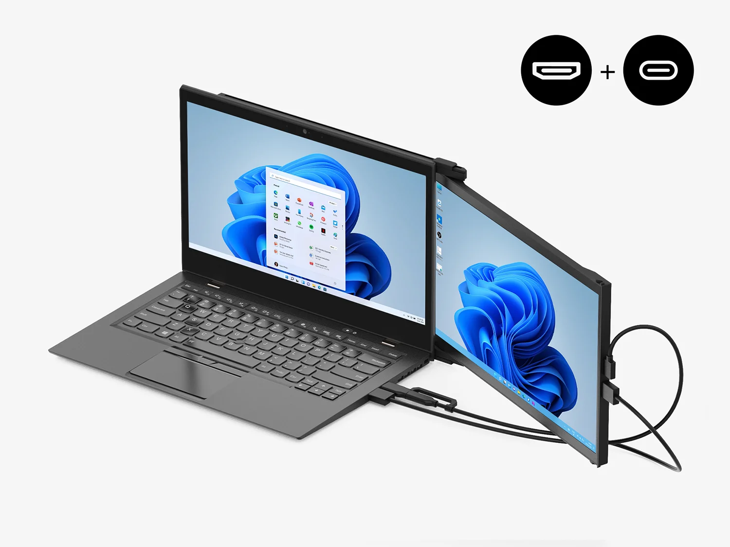Duex Max DS portable dual screen extender setup with HDMI cable
