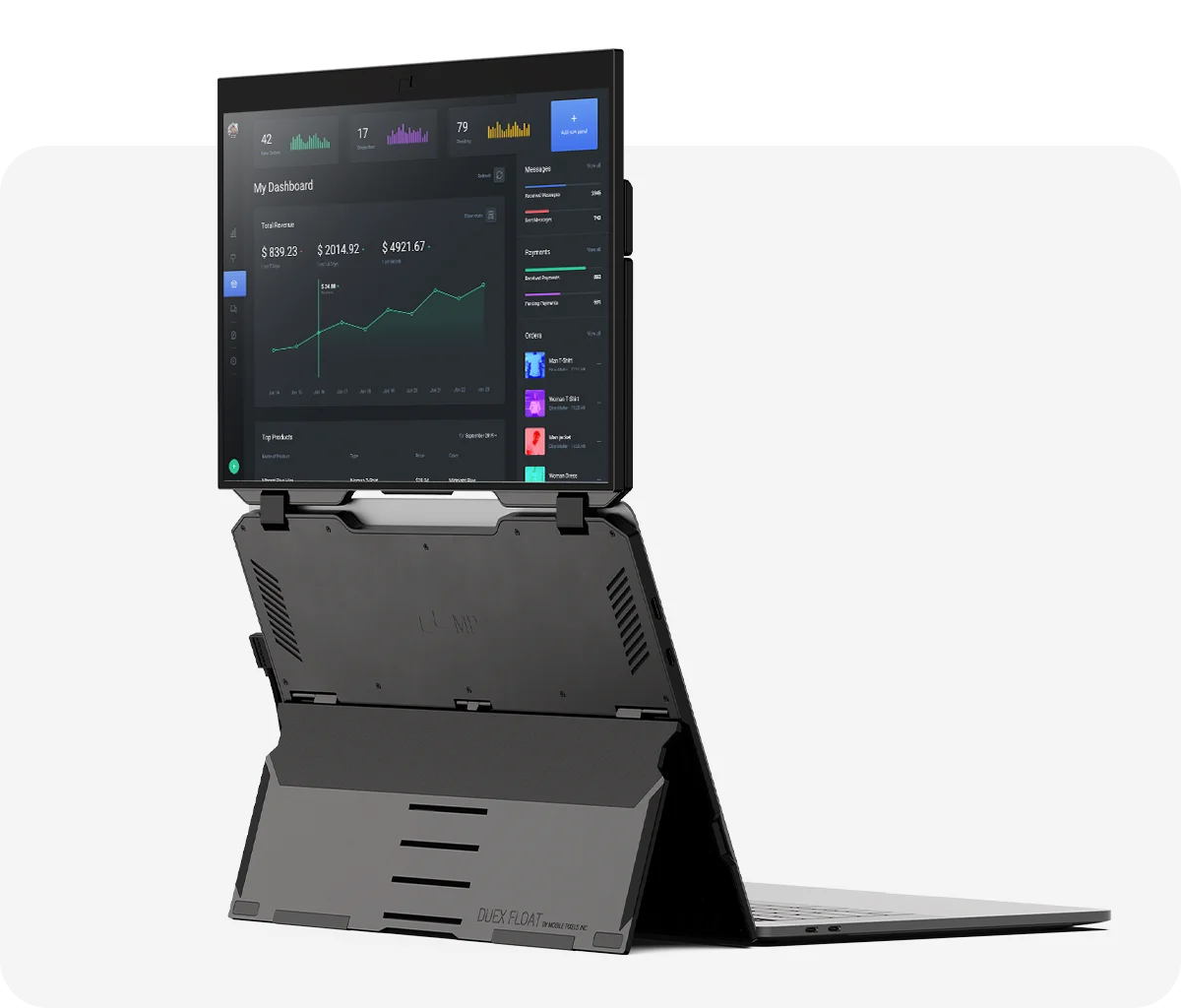 Duex Float portable stacked monitor for laptop presentation mode