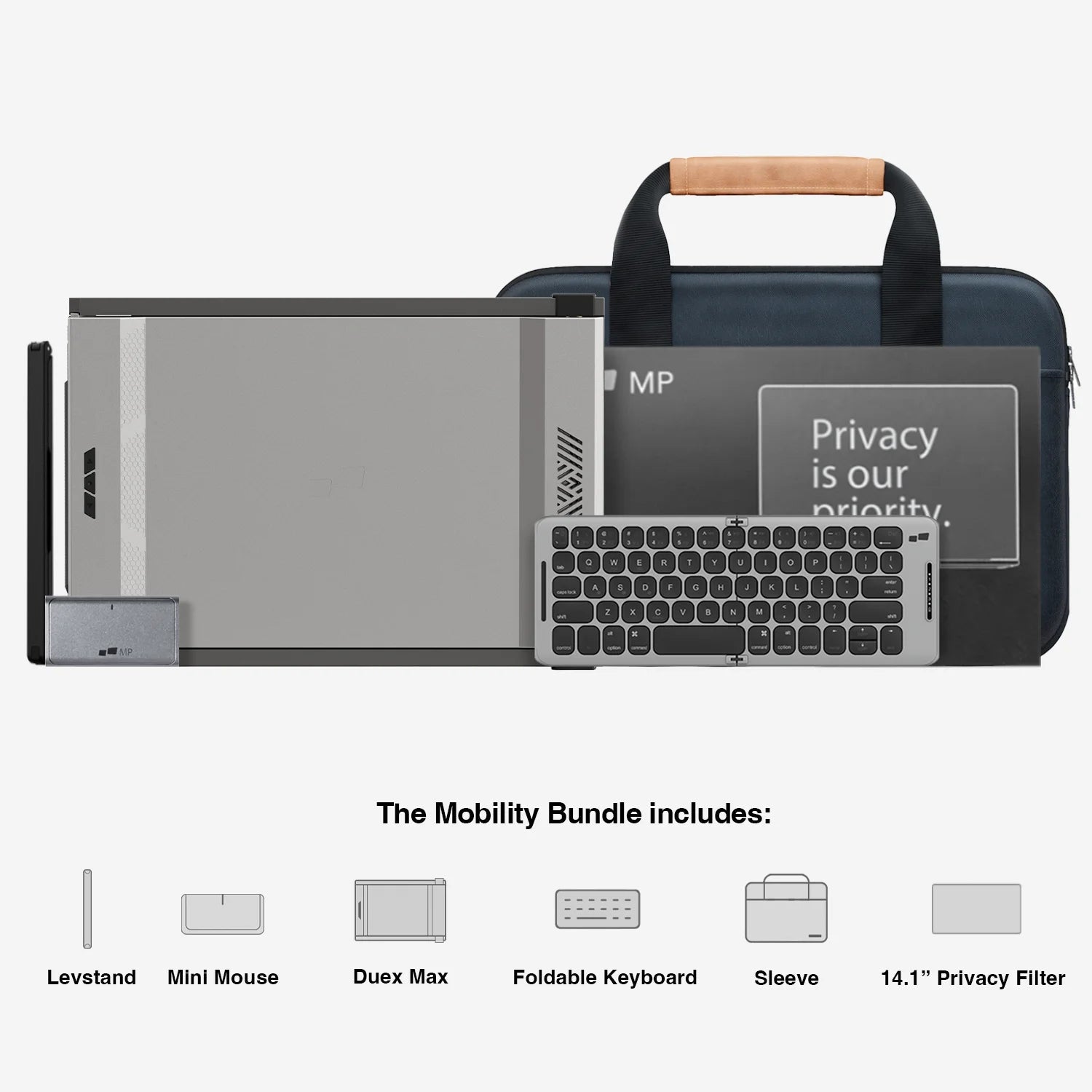 Gunmetal Grey Duex Max Portable Dual Screen for Laptop Mobility Bundle